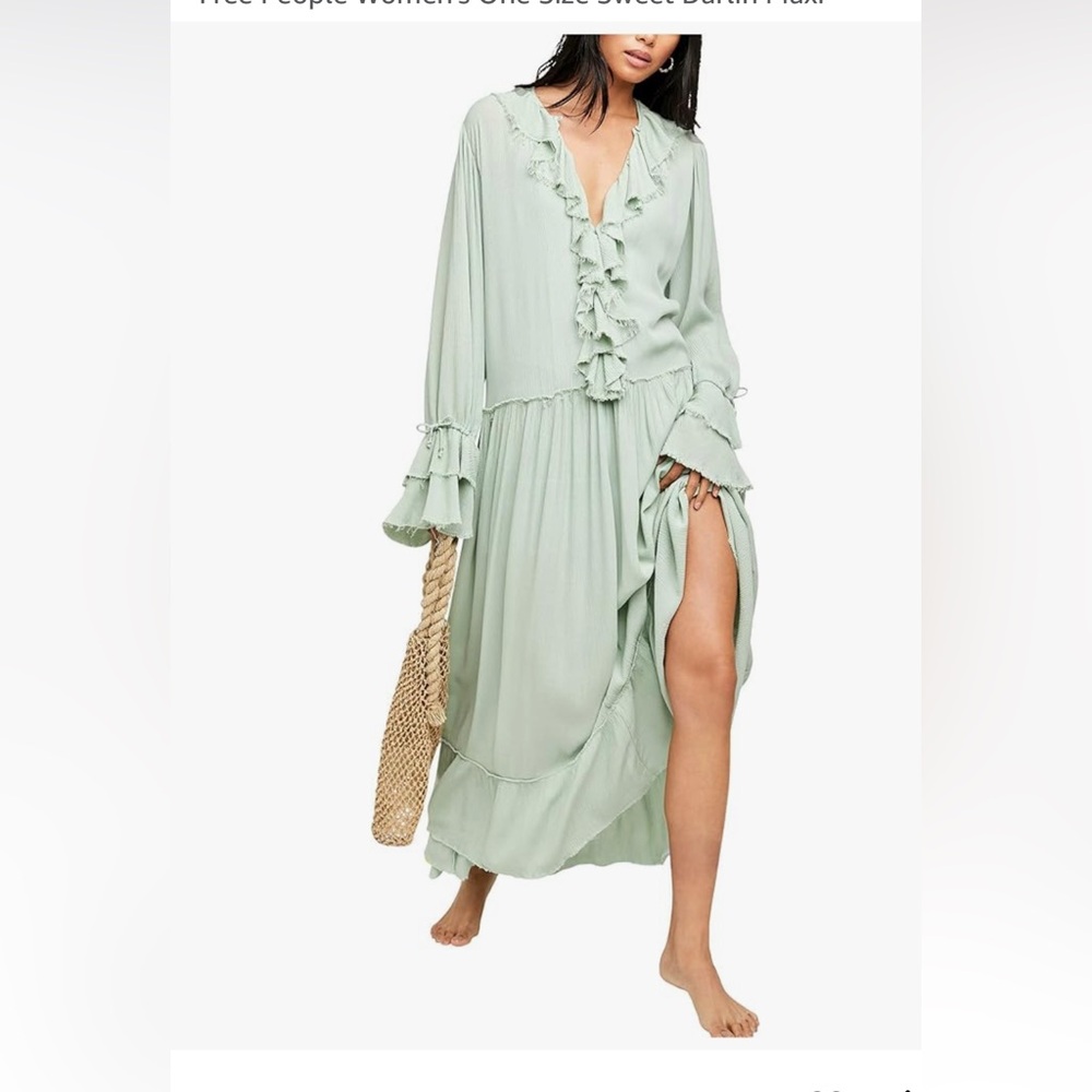 FP White Ruffled Long Sleeve Maci Dress